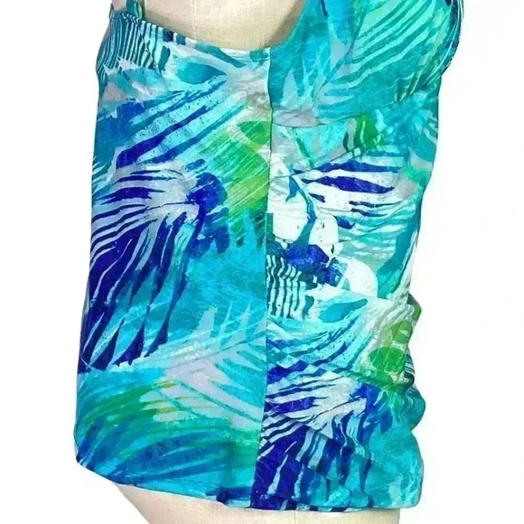 Simply Swim Women 24W Tropical Leaf Print Tankini Swim Top Blue White Padded NEW - Picture 4 of 12